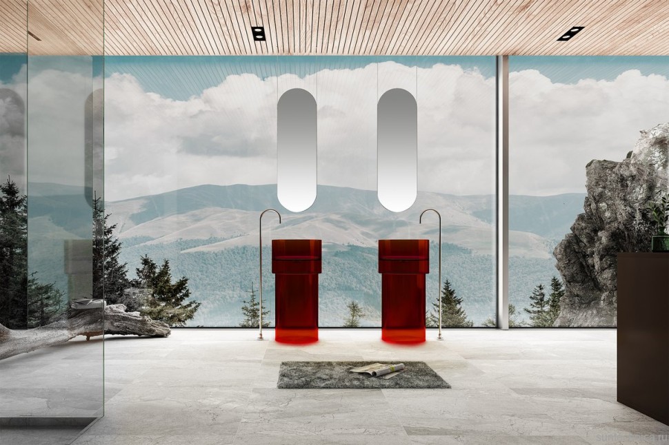 Раковина напольная Abber Kristall AT2701Rubin-H 45 красная, круглая