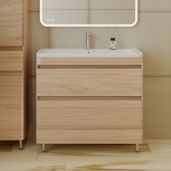 Тумба с раковиной Style Line Атлантика 90 Люкс Plus, напольная, ясень перламутр