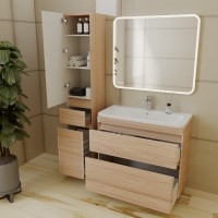 Тумба с раковиной Style Line Атлантика 90 Люкс Plus, напольная, ясень перламутр