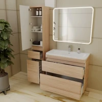 Тумба с раковиной Style Line Атлантика 90 Люкс Plus, напольная, ясень перламутр