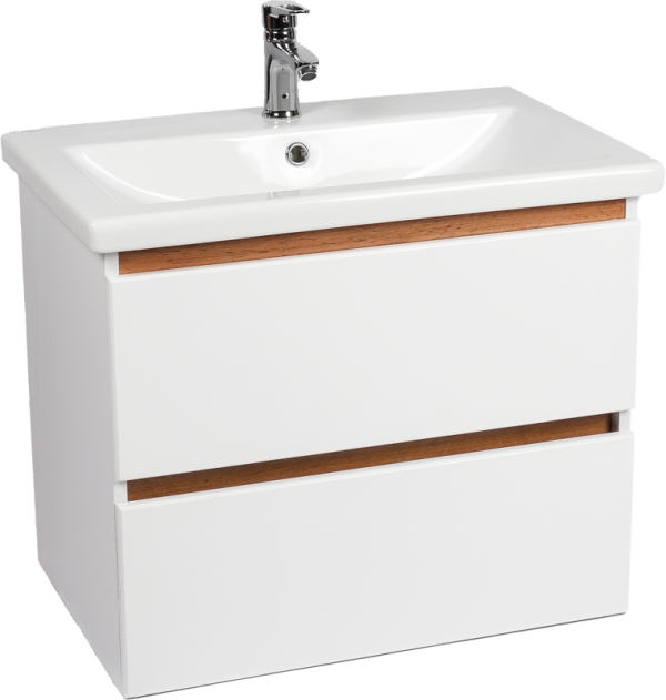 Тумба с раковиной VIANT Мальта 70 подвесная, белая, дуб вотан