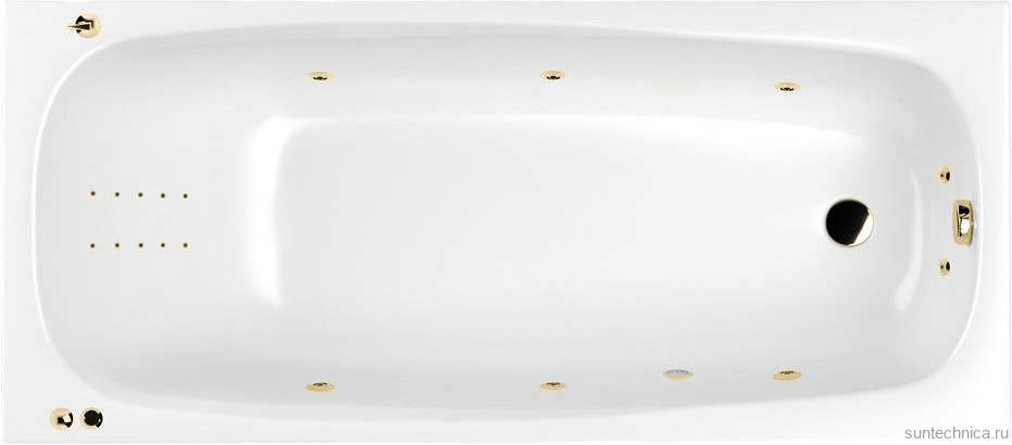 Акриловая ванна WHITECROSS Layla Slim Smart Nano 170x75 см, встраиваемая, с гидромассажем, белый глянец, с каркасом, со сливом-переливом, фурнитура золото