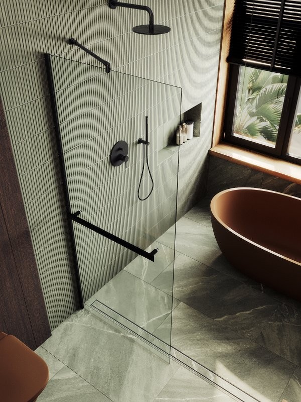 Душевая перегородка Maybahglass MGD-720-6ш 69 см, профиль черный, стекло прозрачное