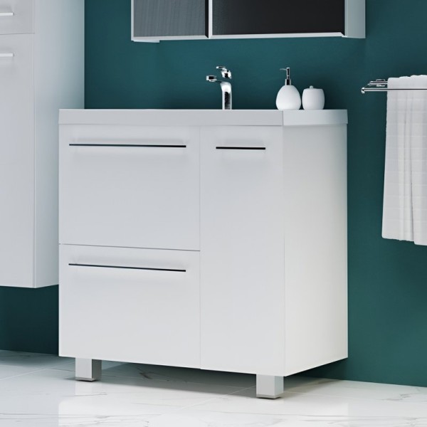 Тумба с раковиной 1MarKa Соната 90Н с 1 дверкой и 2 ящиками, белый глянец