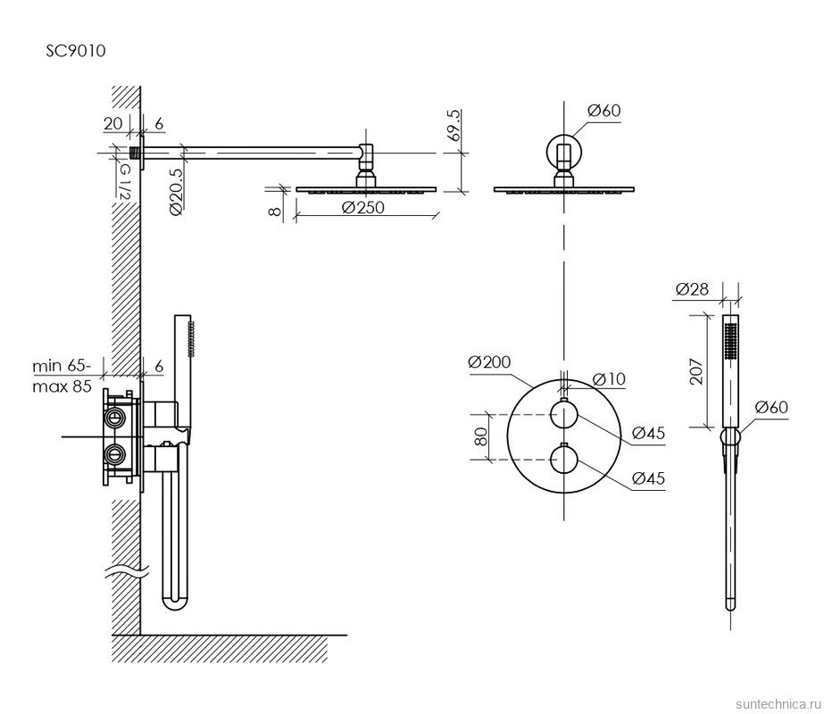 Душевой комплект Sancos Etna SC9010GG С ВНУТРЕННЕЙ ЧАСТЬЮ, вороненая сталь
