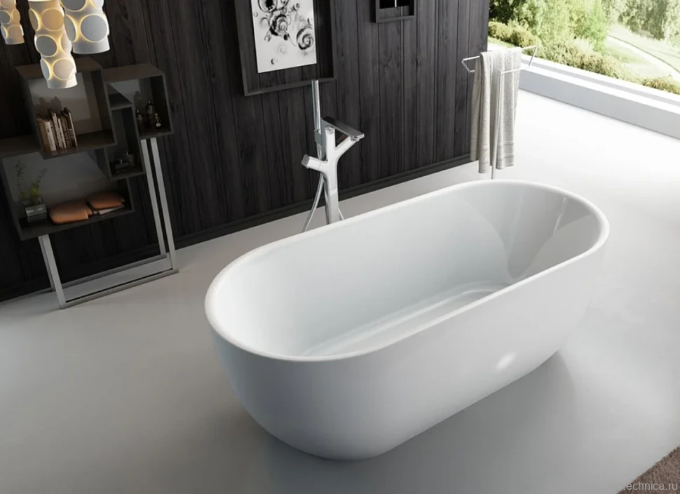 Акриловая ванна BelBagno BB70-1500-W0 150x80 см, отдельностоящая, белая, овальная, на ножках, с донным клапаном