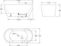 Акриловая ванна BelBagno BB70-1500-W0 150x80 см, отдельностоящая, белая, овальная, на ножках, с донным клапаном