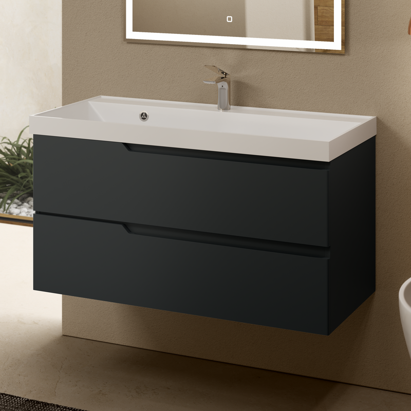 Тумба с раковиной AQUAme S3 100 подвесная, 2 ящика, антрацит