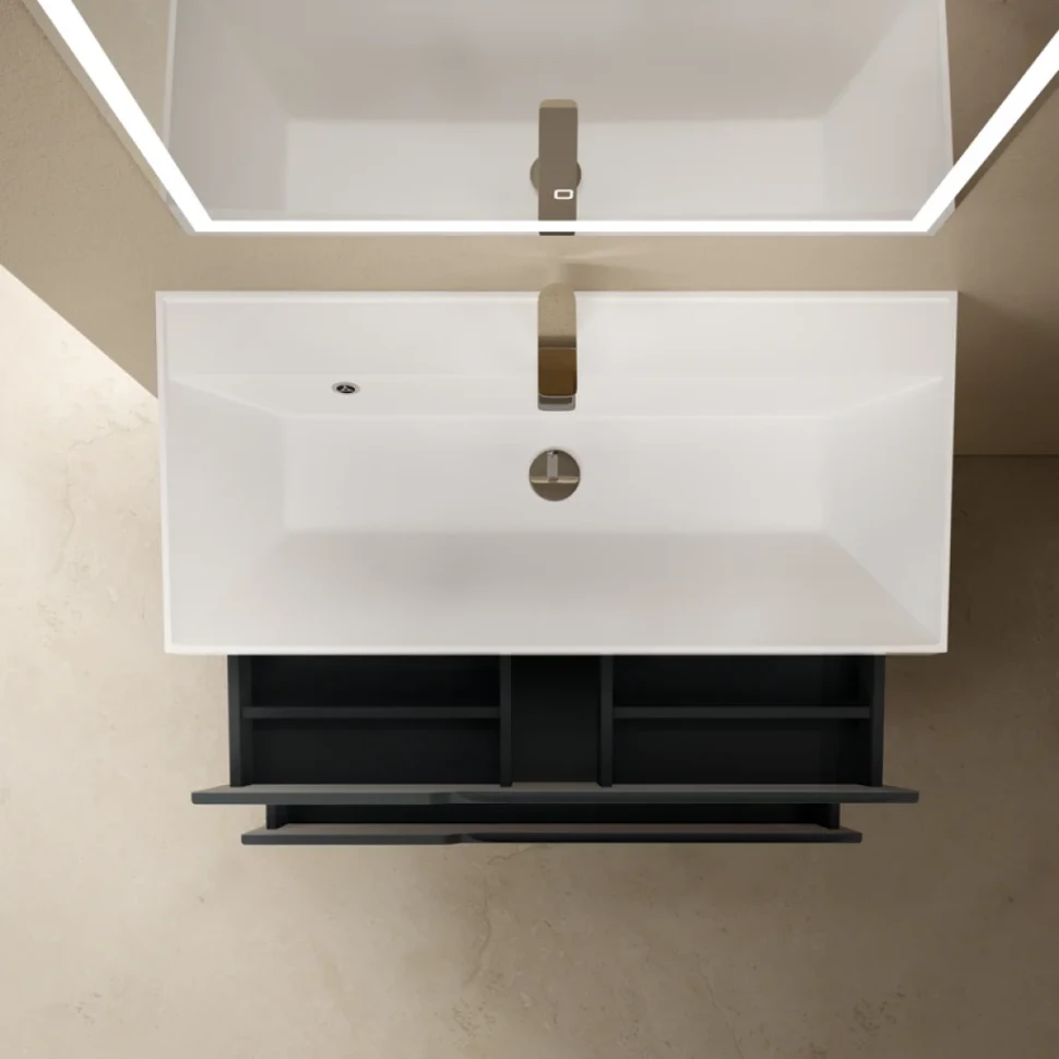 Тумба с раковиной AQUAme S3 100 подвесная, 2 ящика, антрацит