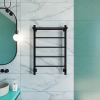 Полотенцесушитель электрический Grota App 530х800 RAL9005 EL 80x55 см, подключение справа, слева, скрытое подключение справа, матовый черный, лесенка, из стали, с полкой