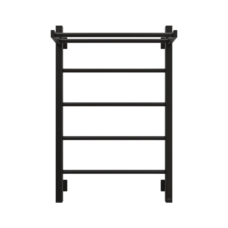 Полотенцесушитель электрический Grota App 530х800 RAL9005 EL 80x55 см, подключение справа, слева, скрытое подключение справа, матовый черный, лесенка, из стали, с полкой