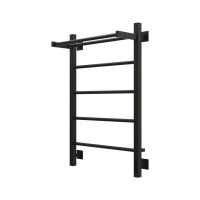 Полотенцесушитель электрический Grota App 530х800 RAL9005 EL 80x55 см, подключение справа, слева, скрытое подключение справа, матовый черный, лесенка, из стали, с полкой