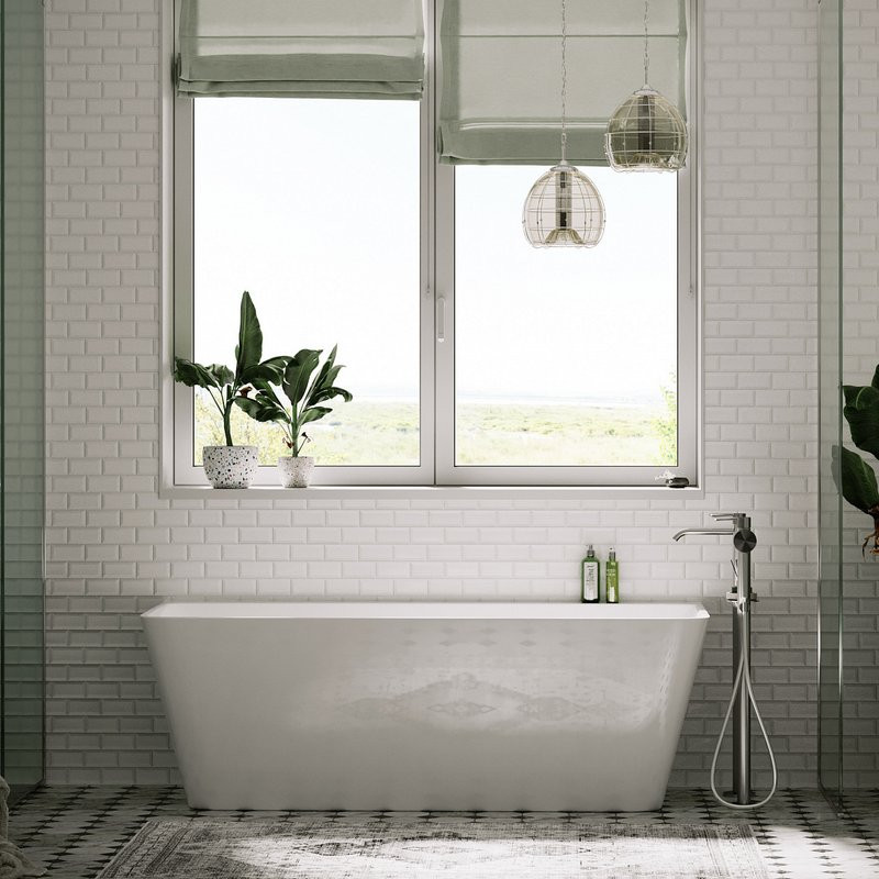 Акриловая ванна Sancos Square FB14 170x75 см, пристенная, белая, с каркасом, со сливом-переливом