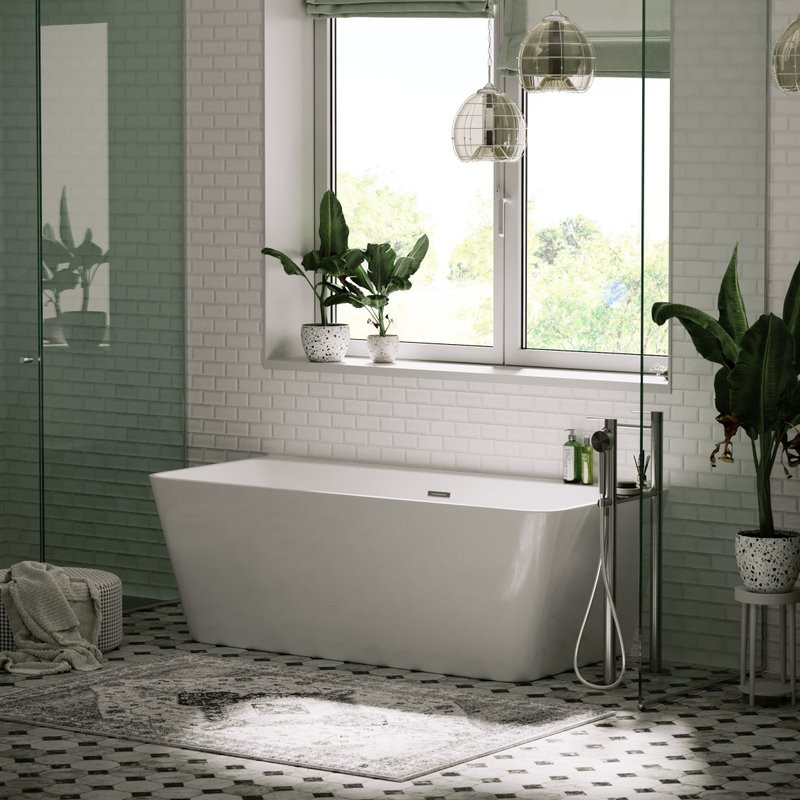 Акриловая ванна Sancos Square FB14 170x75 см, пристенная, белая, с каркасом, со сливом-переливом