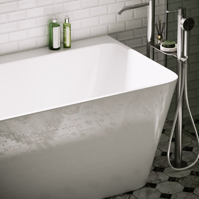 Акриловая ванна Sancos Square FB14 170x75 см, пристенная, белая, с каркасом, со сливом-переливом