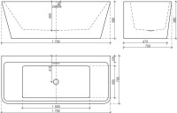 Акриловая ванна Sancos Square FB14 170x75 см, пристенная, белая, с каркасом, со сливом-переливом