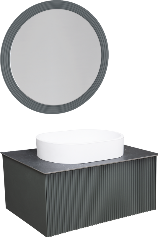 Мебель для ванной комнаты La Fenice Terra 80 серая, черная столешница, матовая раковина