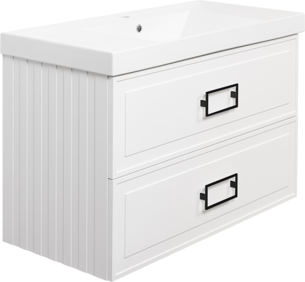 Тумба с раковиной La Fenice Cubo Twin 100 подвесная, bianco, ручки черные, раковина Cubo 100