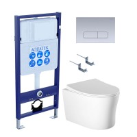 Комплект Унитаз подвесной AQUATEK Ника AQ2009-00 безободковый, с микролифтом + Инсталляция Standard INS-0000012 + Комплект креплений KKI-0000002 + Кнопка KDI-0000014 матовый хром