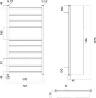 Полотенцесушитель электрический Domoterm Квадро П10 50x100 EL, хром, L