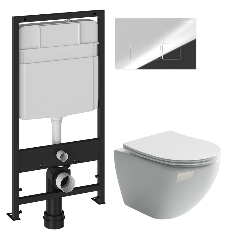 Комплект Унитаз подвесной Ceramicanova Metropol CN4002 безободковый + Инсталляция EWRIKA ProLT 0026-2020 + Кнопка 0041 хром