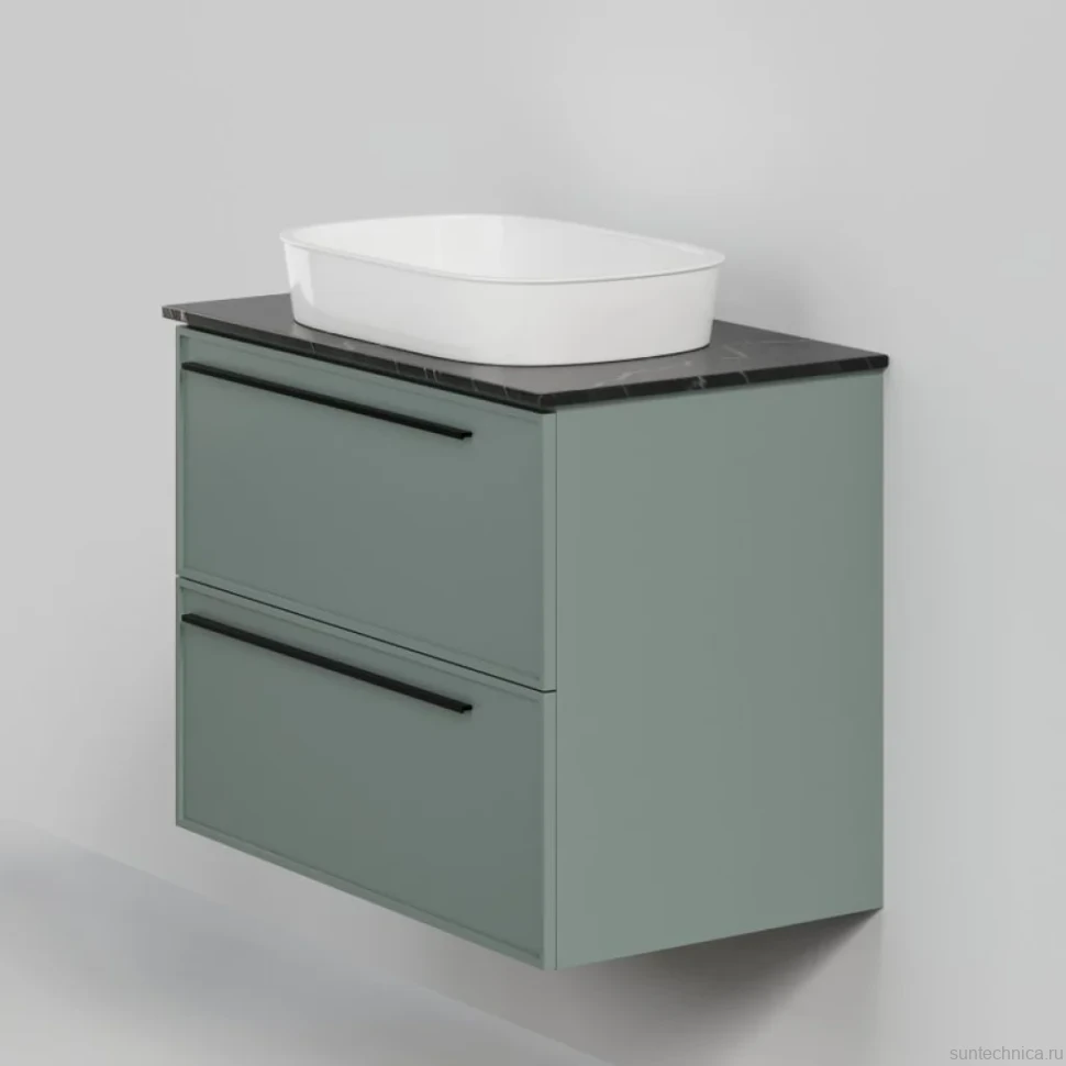 Тумба с раковиной La Fenice Elba Twin 80 подвесная, grigio, столешница черный мрамор, раковина белая матовая