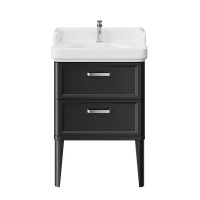 Тумба с раковиной KERAMA MARAZZI Pompei 60 напольная, с 2 ящиками, глянцевая черная