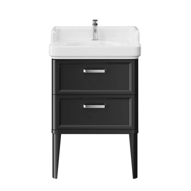 Тумба с раковиной KERAMA MARAZZI Pompei 60 напольная, с 2 ящиками, глянцевая черная