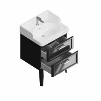 Тумба с раковиной KERAMA MARAZZI Pompei 60 напольная, с 2 ящиками, глянцевая черная