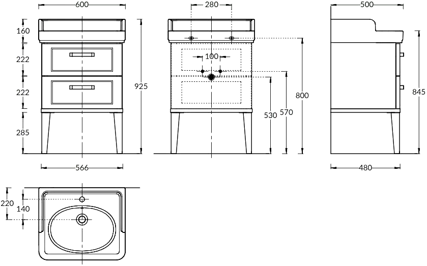 Тумба с раковиной KERAMA MARAZZI Pompei 60 напольная, с 2 ящиками, глянцевая черная