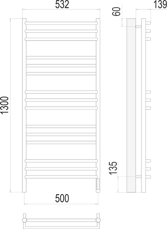 Полотенцесушитель электрический Terminus Прато П15 0 500х130