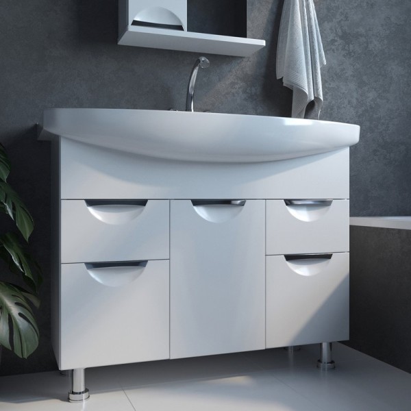 Тумба с раковиной Mixline Этьен 105 глянцевая белая, раковина Элеганс 105