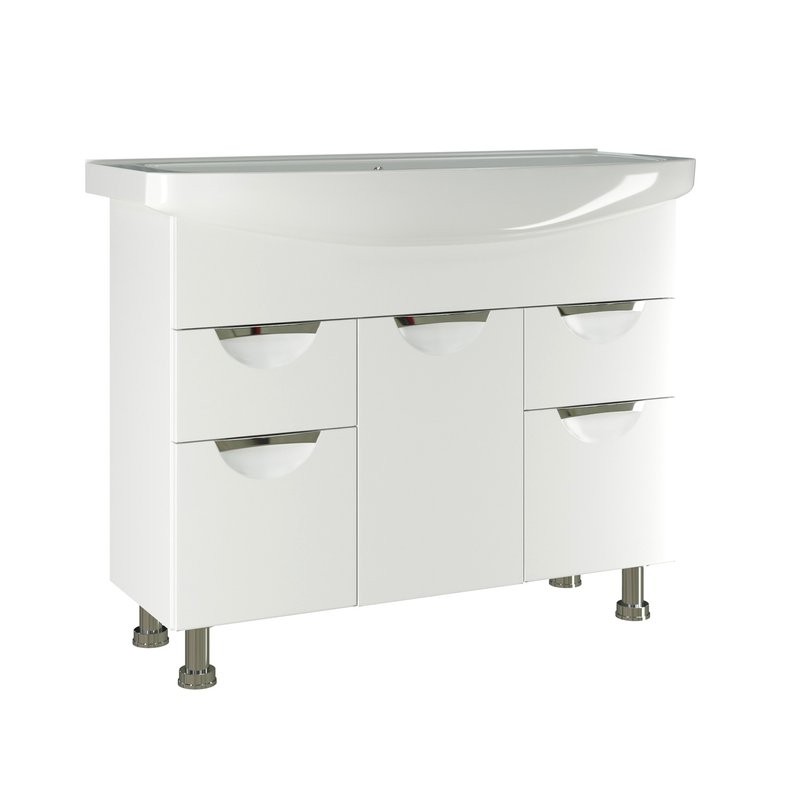 Тумба с раковиной Mixline Этьен 105 глянцевая белая, раковина Элеганс 105