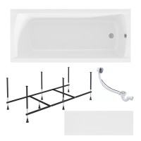 Комплект Акриловая ванна 1MarKa Modern Премиум 175x70 см, пристенная, белая, с экраном, со сливом-переливом