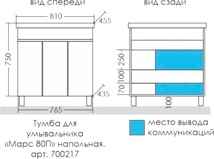 Тумба с раковиной СаНта Марс 80 напольная, с дверками