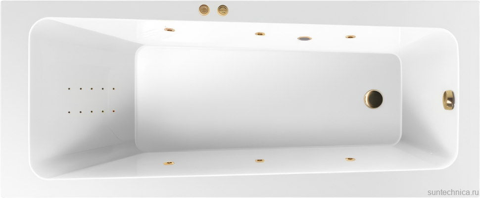 Акриловая ванна Excellent Ava Line Nano 170x70 см, встраиваемая, с гидромассажем, белая, с каркасом, со сливом-переливом, фурнитура золото