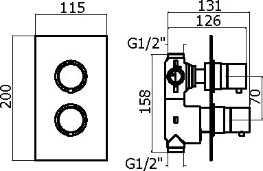 Термостатический смеситель встраиваемый Plumberia Selection Ixo XOT5020NO С ВНУТРЕННЕЙ ЧАСТЬЮ, для ванный с душем, матовый черный