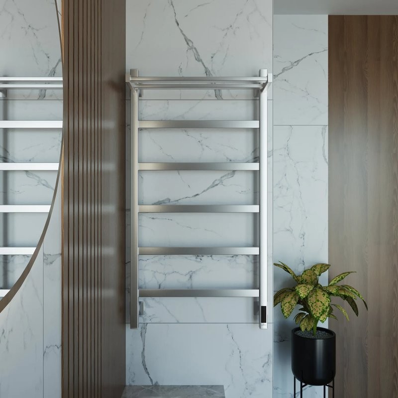 Полотенцесушитель электрический Grota Lore 530х1000 NM EL 100x55 см, подключение справа, слева, скрытое подключение справа, матовый хром, лесенка, с полкой