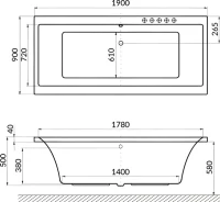 Акриловая ванна Excellent Pryzmat Soft 190x90 см, встраиваемая, с гидромассажем, белая, с каркасом, со сливом-переливом, фурнитура золото