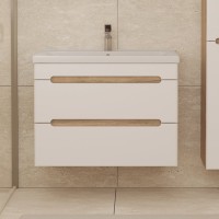 Тумба с раковиной SanStar Diva 70 подвесная, матовая белая, дуб вотан, раковина Миранда 70