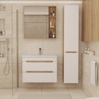 Тумба с раковиной SanStar Diva 70 подвесная, матовая белая, дуб вотан, раковина Миранда 70