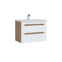 Тумба с раковиной SanStar Diva 70 подвесная, матовая белая, дуб вотан, раковина Миранда 70