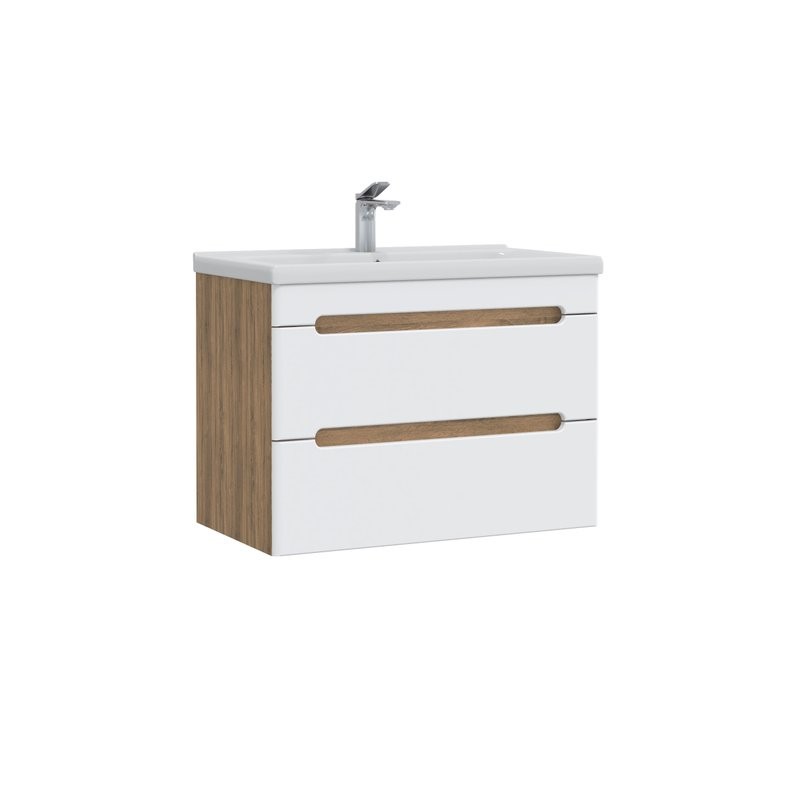 Тумба с раковиной SanStar Diva 70 подвесная, матовая белая, дуб вотан, раковина Миранда 70