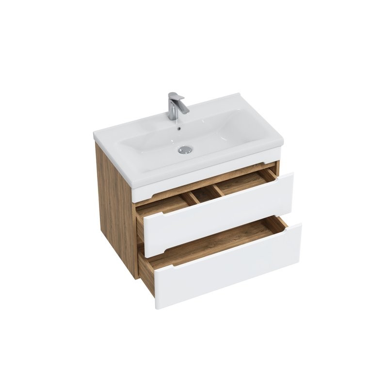 Тумба с раковиной SanStar Diva 70 подвесная, матовая белая, дуб вотан, раковина Миранда 70