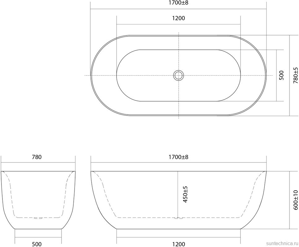 Акриловая ванна AQUATEK Афина AQ-144778BL 170x80 см, отдельностоящая, глянцевая черная, овальная, на ножках, со сливом-переливом