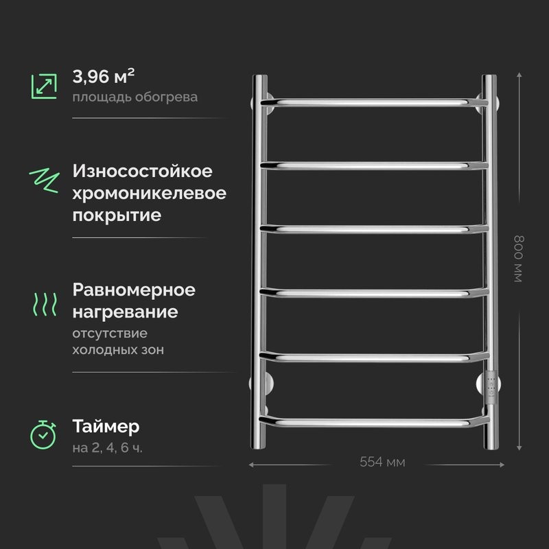Полотенцесушитель электрический EWRIKA Сафо FT 80х50, хром
