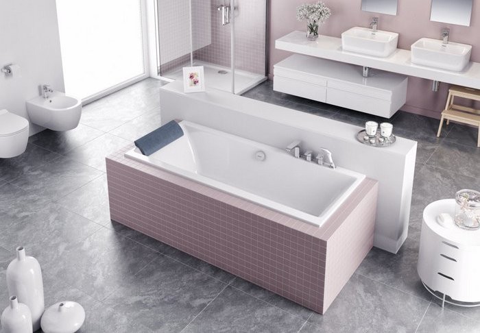 Акриловая ванна Excellent Pryzmat Slim 180x80 см, встраиваемая, белая, на ножках