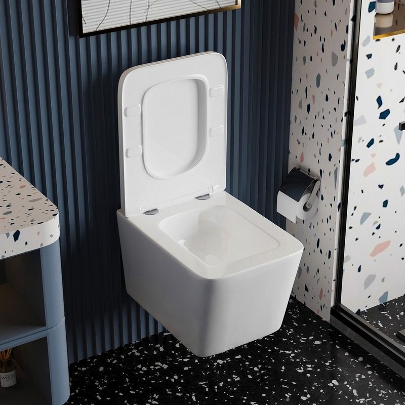 Унитаз подвесной Abber Rechteck AC1201T безободковый, с микролифтом, белый