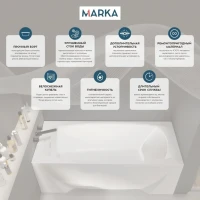 Акриловая ванна 1MarKa Pragmatika Стандарт 2 175x75 см, встраиваемая, белая, с каркасом, со сливом-переливом