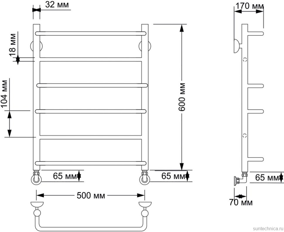 Полотенцесушитель водяной Secado Верона 1 65x55 см, бронза, лесенка, латунь